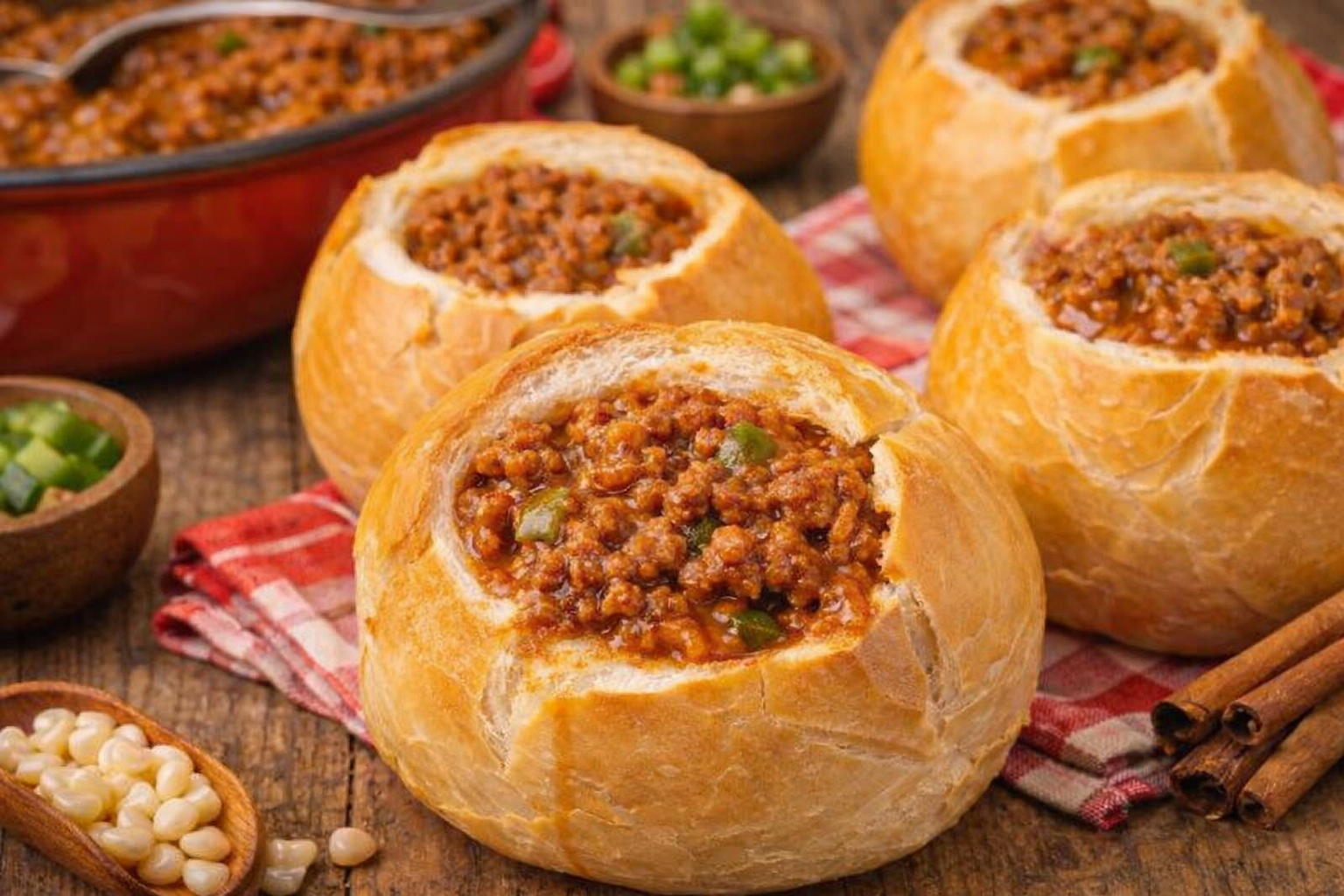 A classic Brazilian sandwich made with crispy French bread and a filling of well-seasoned ground beef, served in a rustic and welcoming setting.